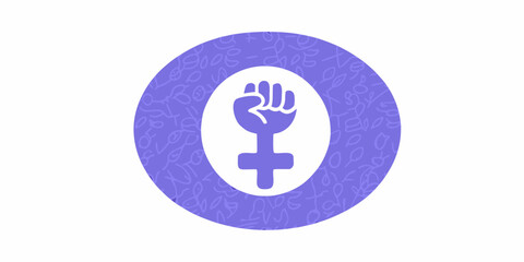 Obraz premium Feminist symbol with raised fist in a circle pattern background