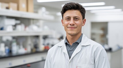 Obraz premium Man in lab coat standing in laboratory.