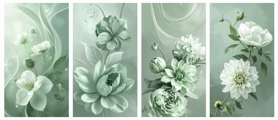 sage green floral backgrounds suitable for social media wedding invitations and covers