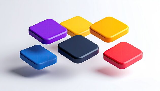 Abstract geometric shapes, vibrant color blocks arranged in a 3D pattern