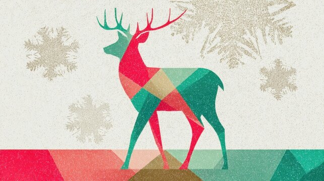Modern geometric Christmas poster featuring a colorful reindeer silhouette Generative AI