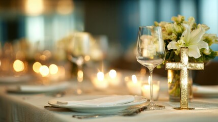 Elegant dining table setup with flowers and candles for a special occasion