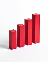 Four red, rectangular, bar graphs ascending, on a white background