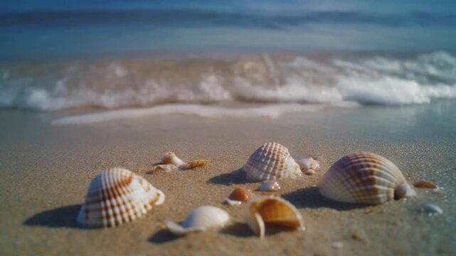 Seashells Washed Ashore by Gentle Ocean Waves on a Sandy Beach image photo