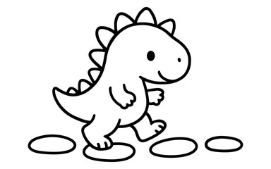 Obraz premium Cute dinosaur walking: simple outline design for kids' coloring activities