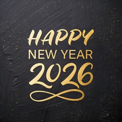 Happy New Year 2026 Golden Celebration on Dark Textured Background