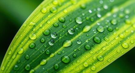 Close up view of water droplets on a green leaf surface