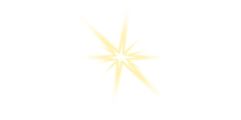 Gold glowing star light lens flare effect isolated on transparent background. Shining sun with...
