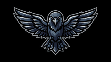 Obraz premium Dark Raven Bird Emblem Silhouette Vector Illustration on Black Background