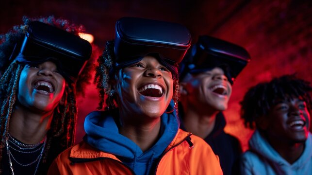 Young people enjoying virtual reality gaming. - Powered by Adobe