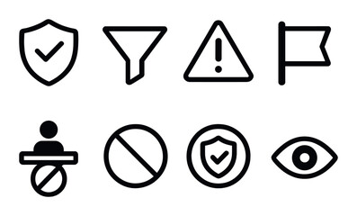 Dark themed security and interface icons on striped background