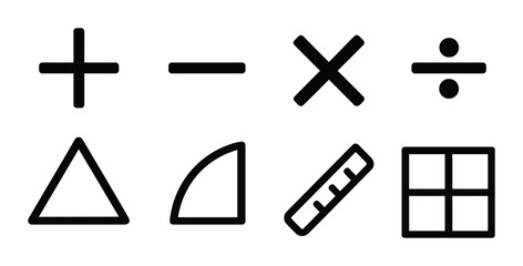 Mathematical symbols and geometric shapes on green background