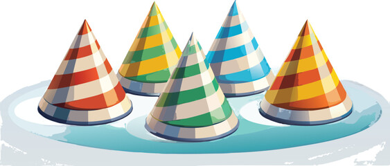 Fototapeta premium Four realistic 3d rendered party hats arranged