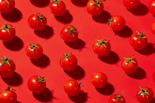 Pattern of Fresh Tomatoes on Vibrant Red Background