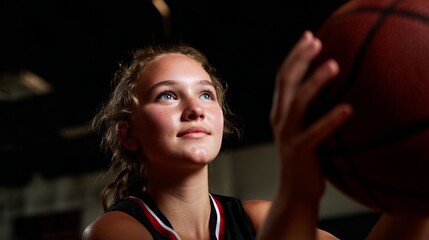 Woman playing basketball.