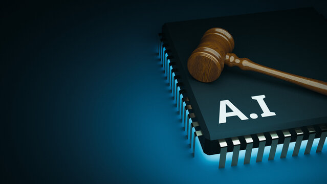 Judge Gavel On AI Chip For Artificial Intelligence Law Copy Space. 3d rendering