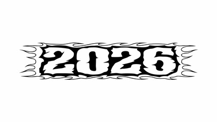 New Year 2026 Typography with Burning Flame Effect and Tribal Border