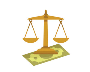 Money and Justice Scales of Justice Balancing on Currency