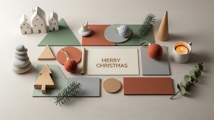 Flat lay arrangement of christmas decorations and festive elements