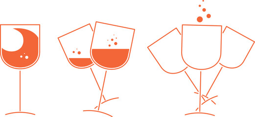 Glasses of champagne and drinks, glass goblets of wine, festive table toasts and fun, New Year's greetings with sparkling champagne © Pavel