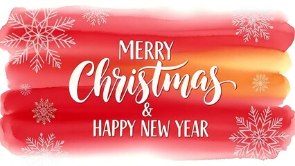 Merry christmas and happy new year watercolor background with snowflakes