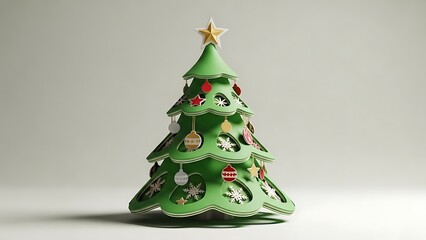 Festive green christmas tree decoration with ornaments and star