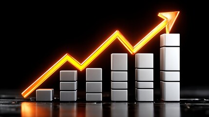 A dynamic business graph with an upward trend, symbolizing growth and success. The sleek design and bold colors capture the essence of financial advancement and market strategy.