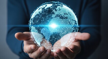A person holding a digital representation of earth showcasing global connectivity