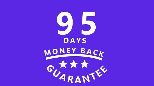 95 Days Money Back Guarantee Badge with Stars on Purple Background refund return