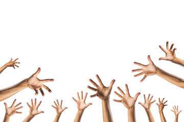 silhouette of hands reaching for something. isolated on a transparent background	