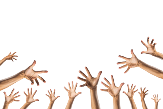 silhouette of hands reaching for something. isolated on a transparent background	