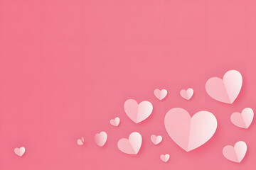 Love in bloom:  A delicate arrangement of heart-shaped cutouts drifts gracefully across a soft pink canvas, a testament to the tenderness and affection that lie at the heart of the image.