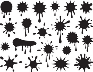 Collection of Splatter Shapes and Ink Blob Graphic Vector Designs for Artistic Effects and Creative Projects Isolated on Transparent