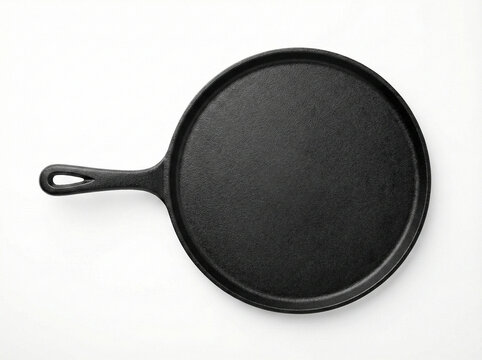 premium cast iron tawa isolated on white background for kitchen cookware catalog ecommerce and product design concept