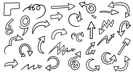 Various arrows and directional symbols in black and white line art style