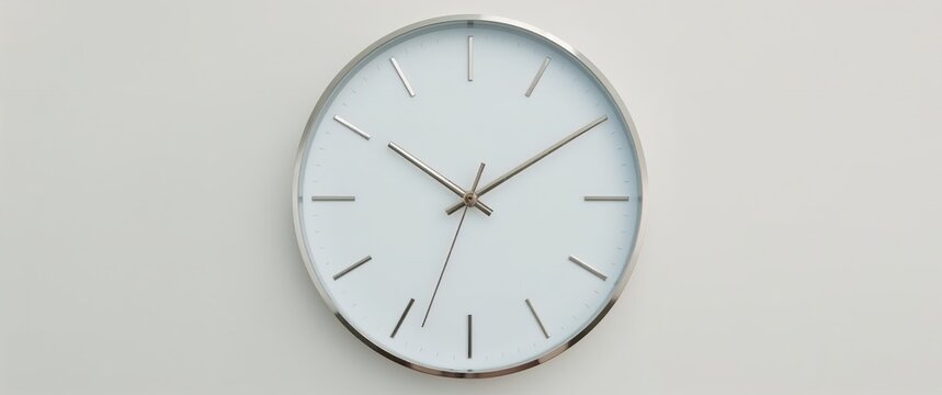 Modern wall clock displaying time in minimalistic design on white background - Powered by Adobe