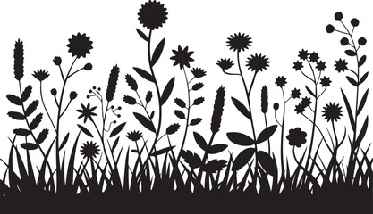 Black Silhouette of Wildflowers and Weeds Isolated on Transparent Background Field Plants Herbs Natural Meadow Flora Botanical 130 Characters