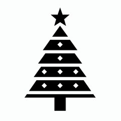 Fototapeta premium Simple black silhouette of a Christmas tree with a star and geometric decorations