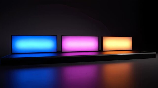 Three Blank Screens Show Multicolor Gradient on a Dark Stage