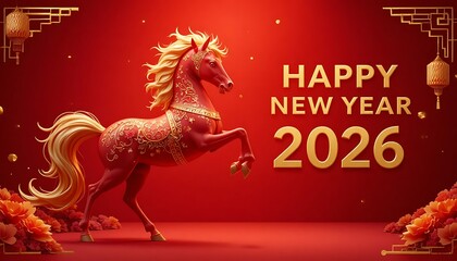 Happy new year 2026 with a golden horse