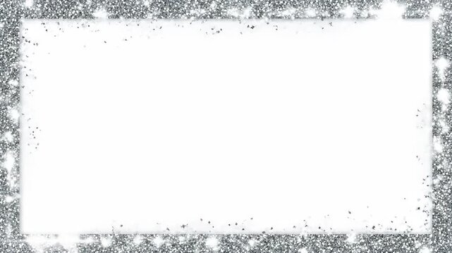 Elegant silver glitter frame with a sparkling textured border, a perfect blank template for a glamorous celebration design