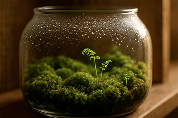 Closed Moss Terrarium with Emerging Ferns