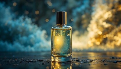 Luxurious perfume bottle radiating elegance and sophistication, perfect for beauty advertising and fragrance campaigns, conveying glamour and allure