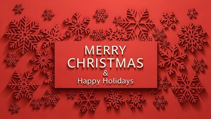 Elegant merry christmas and happy holidays greeting with red snowflakes background