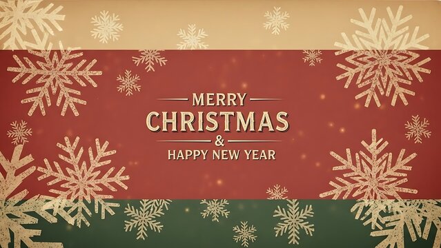 Festive merry christmas and happy new year greeting with snowflakes