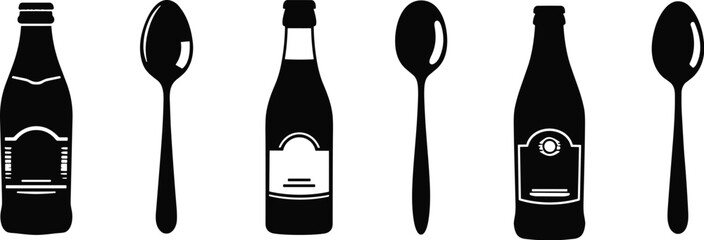 Alternating Silhouettes of Bottles and Spoons in Horizontal Sequence for Visual Comparison, Categorization, and Design Pattern Recognition Study