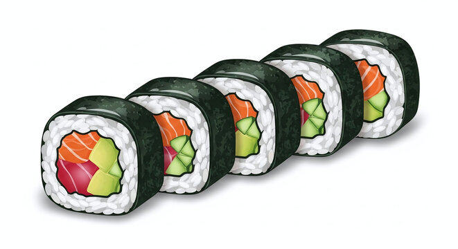 Sushi rolls with fish and vegetables. - Powered by Adobe