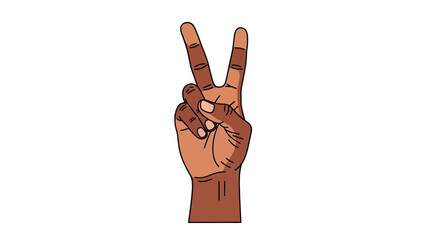 A detailed illustration of a human hand with dark skin making a peace or victory sign against a white background.