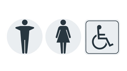 Fototapeta premium Icons for restrooms including male, female, and handicap accessible facilities.