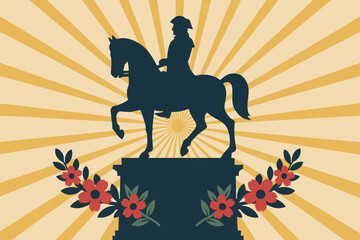 Silhouette of equestrian statue with floral accents and sunburst background © Md Abdul Latif